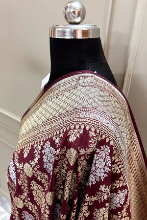 Nita Ambani Maroon Katan Silk Banarasi Saree