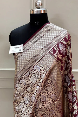 Nita Ambani Maroon Katan Silk Banarasi Saree