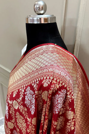 Nita Ambani Red Katan Silk Banarasi Saree