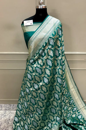 Nita Ambani Teal Katan Silk Banarasi Saree