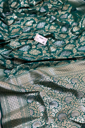 Nita Ambani Teal Katan Silk Banarasi Saree