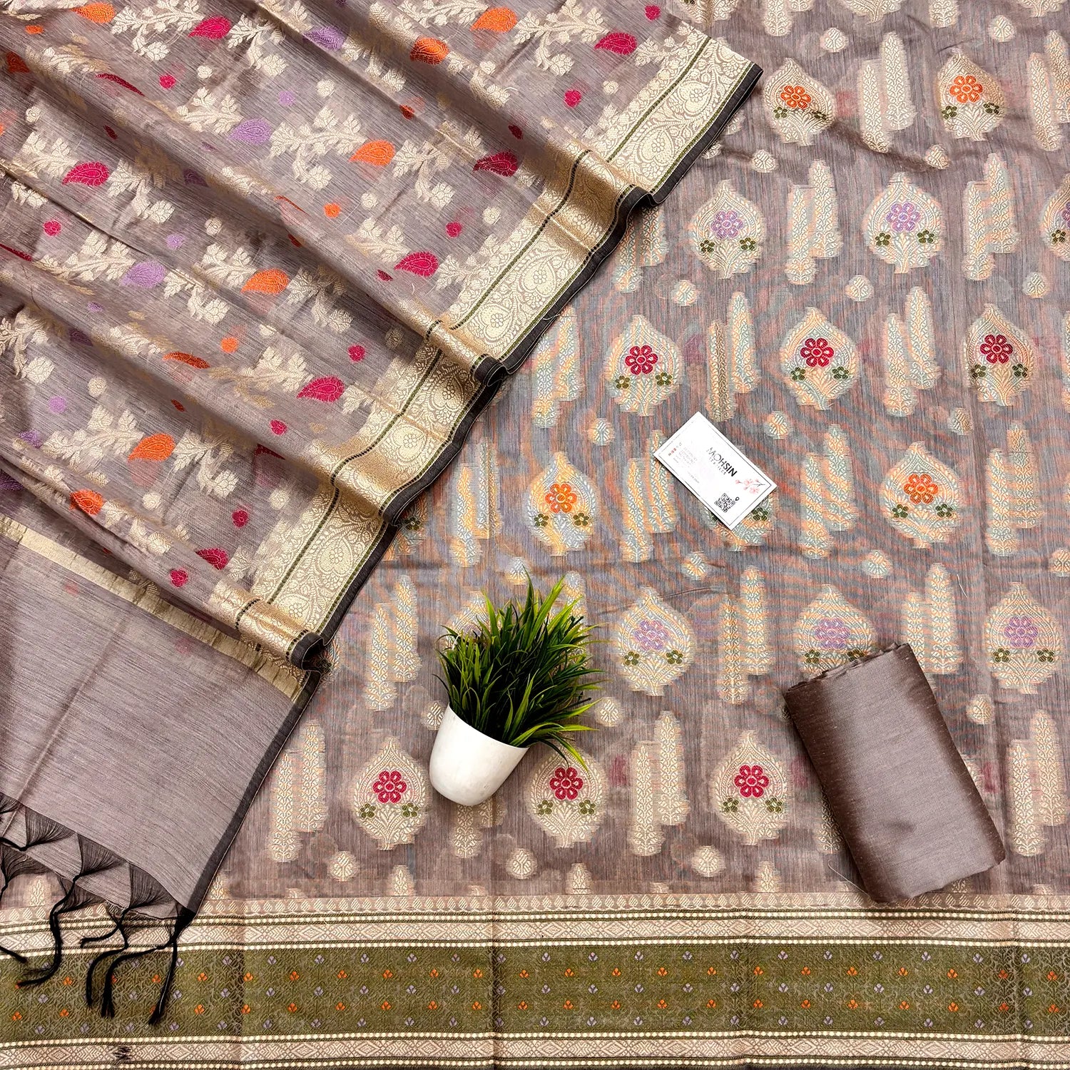 Onion Grey Resham Banarasi Silk Suit
