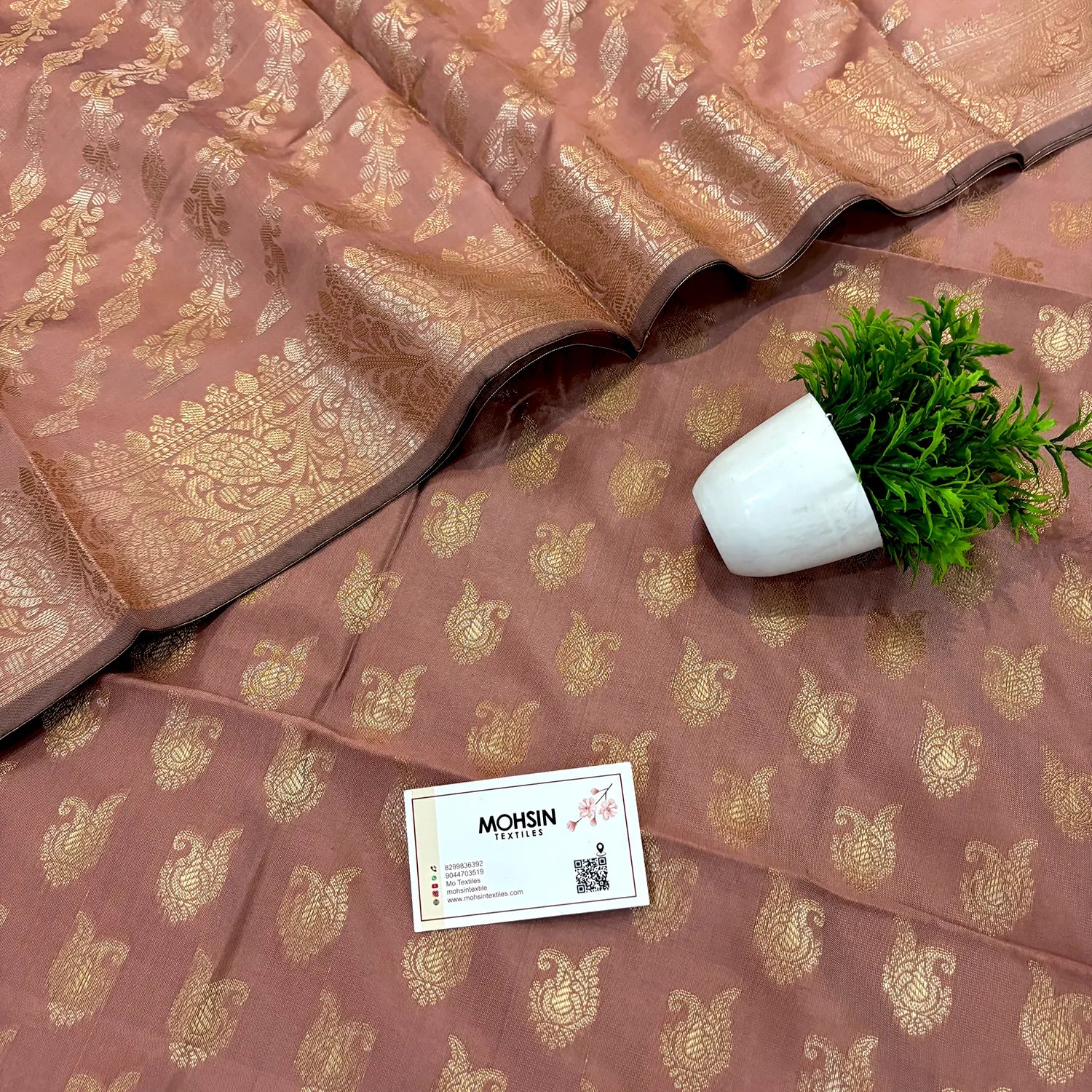 Onion Peach Chirag Buti Satin Silk Banarasi Suit