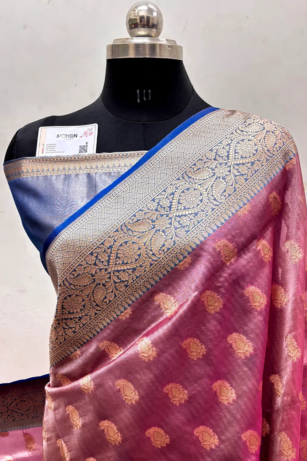Onion Pink and Blue Tissue Silk Banarasi Saree