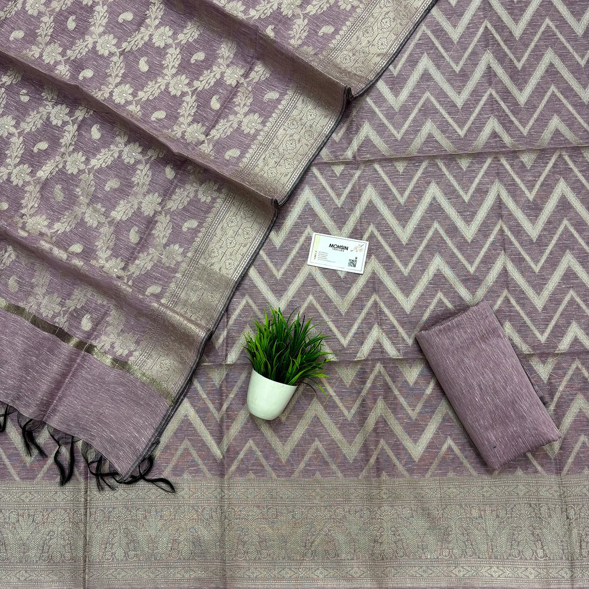 Onion Pink Linen Silk Banarasi Suit