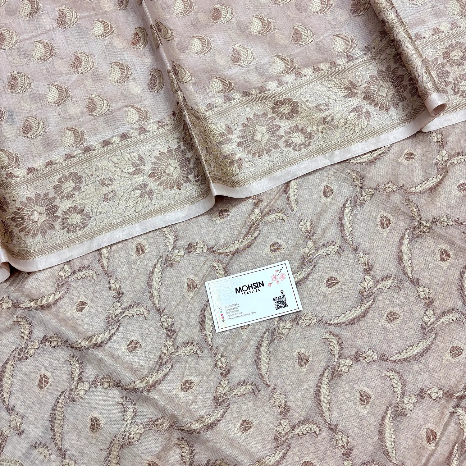 Onion Pink Namo Ghat Cotton Silk Banarasi Suit