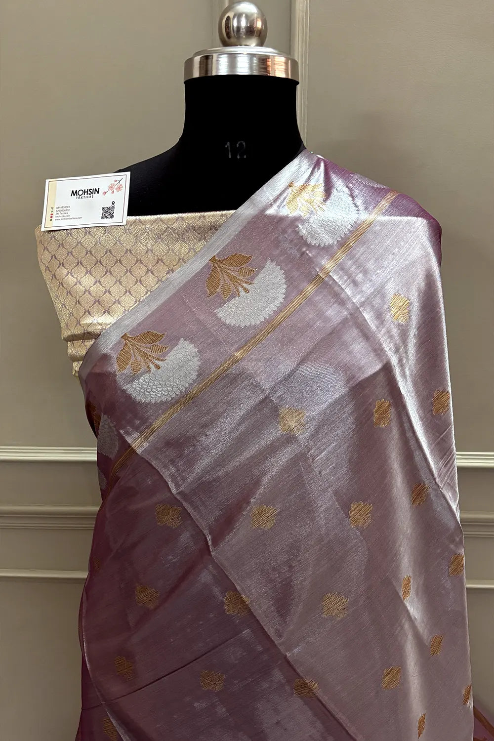 Onion Pink Zari Tissue Silk Banarasi Saree