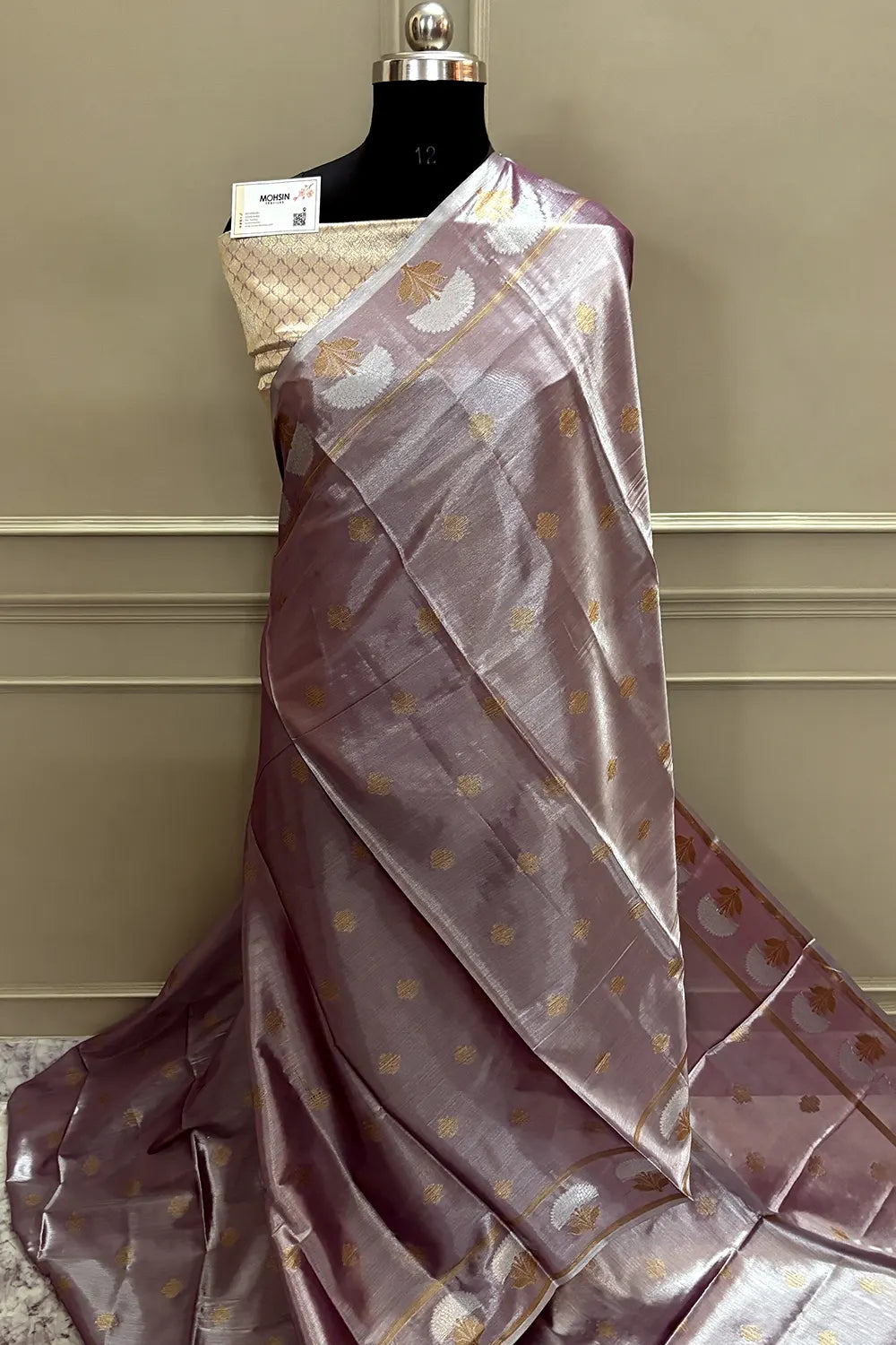 Onion Pink Zari Tissue Silk Banarasi Saree