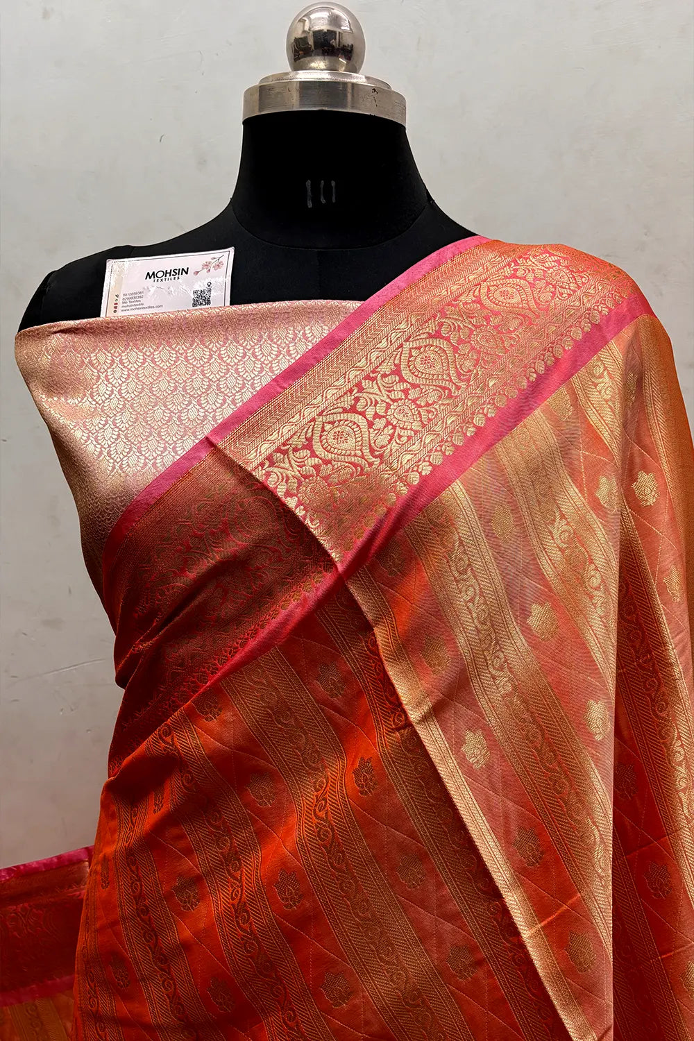 Orange and Baby Pink Tissue Silk Banarasi Saree