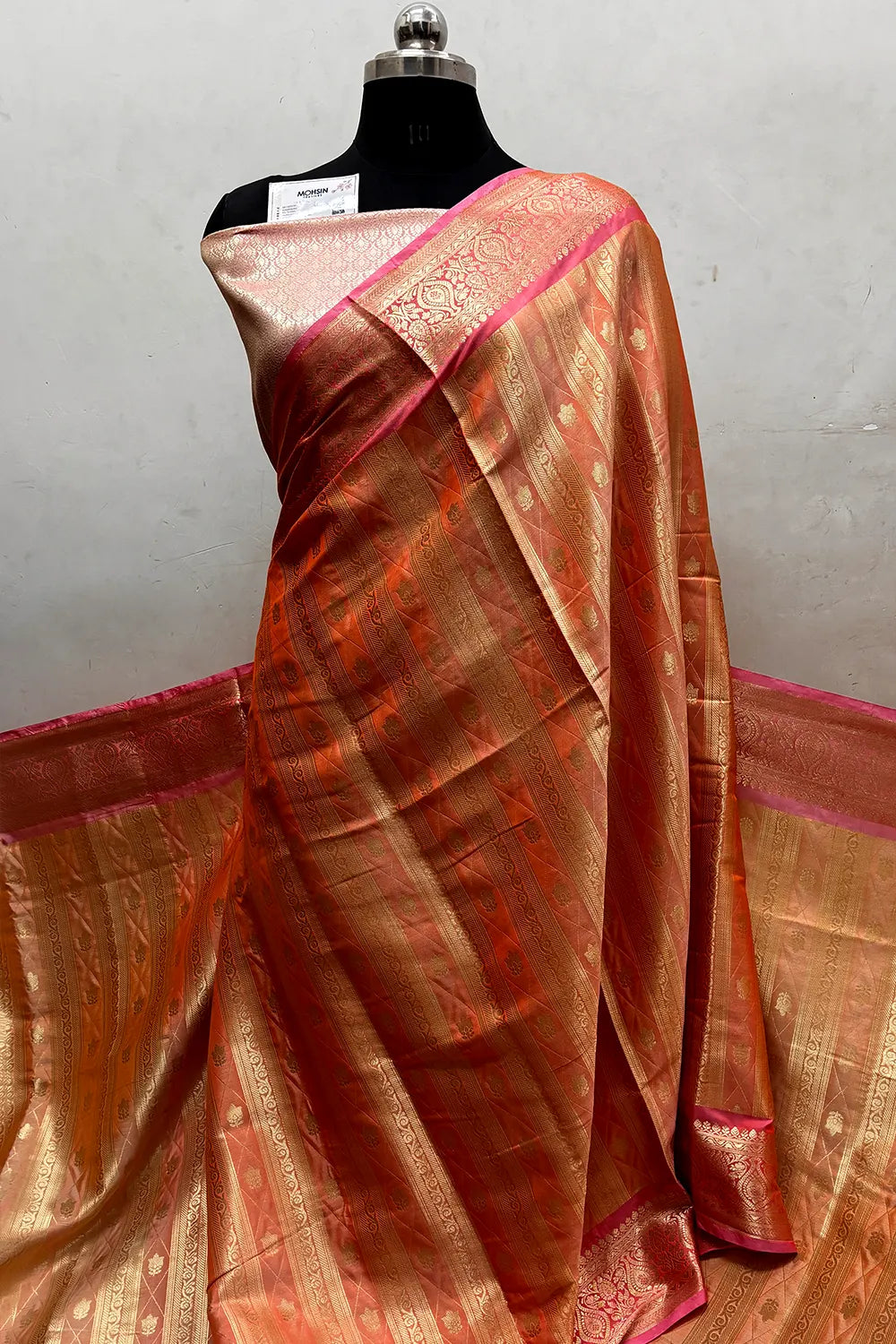 Orange and Baby Pink Tissue Silk Banarasi Saree