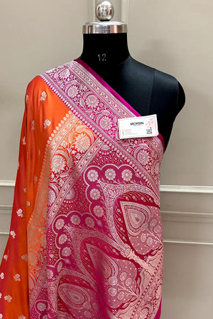 Orange and Pink Chaman Buti Katan Silk Banarasi Saree