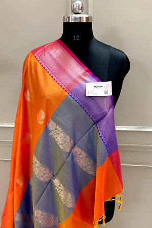 Orange and Pink Golden Zari Banarasi Silk Saree