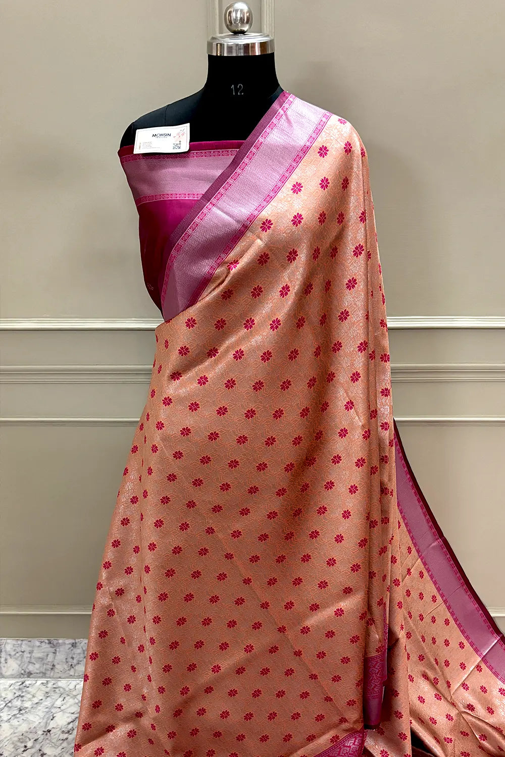 Orange and Pink Resham Zari Banarasi Silk Saree