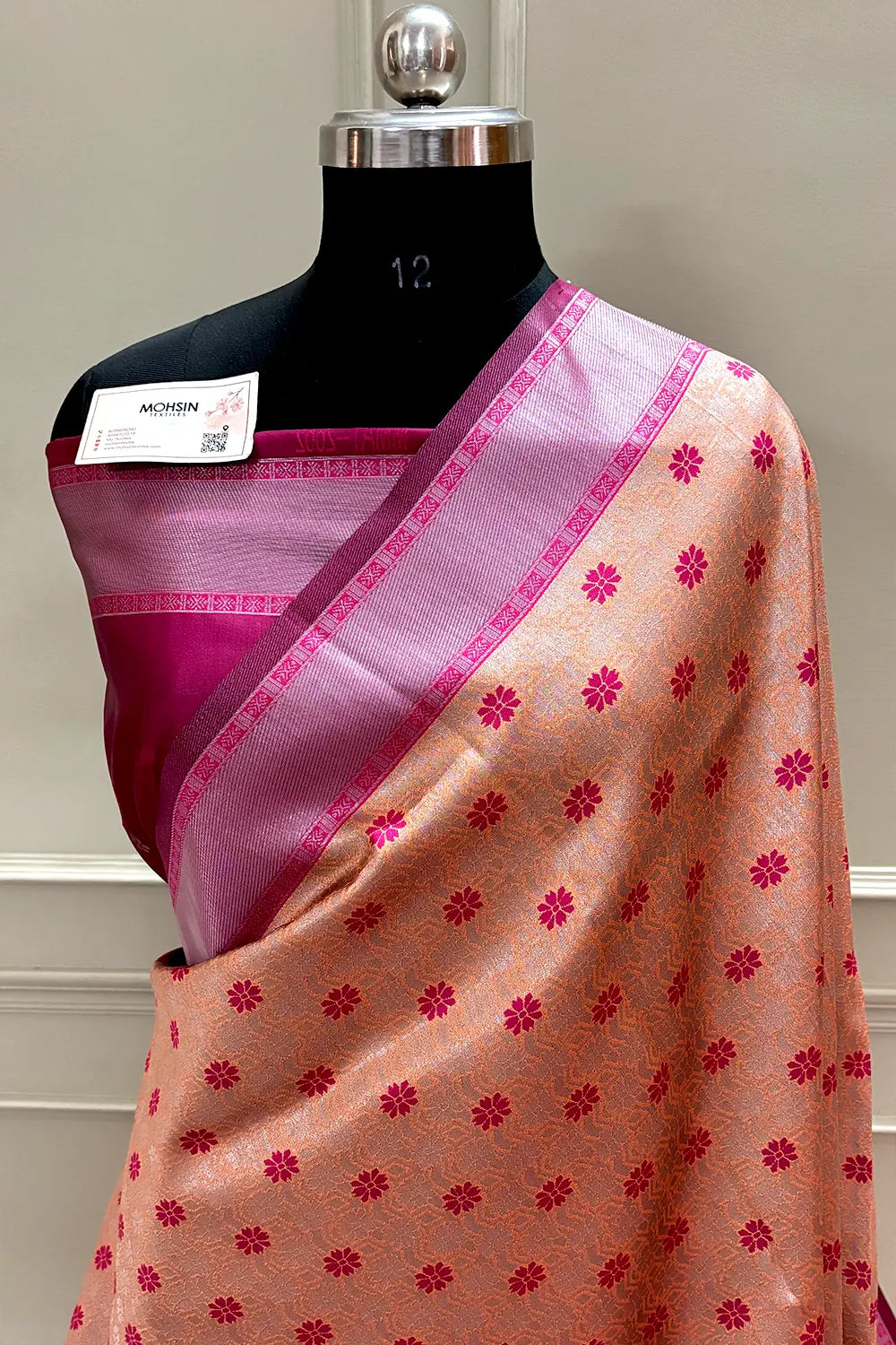 Orange and Pink Resham Zari Banarasi Silk Saree