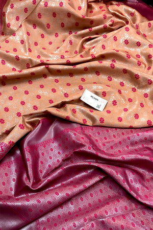 Orange and Pink Resham Zari Banarasi Silk Saree
