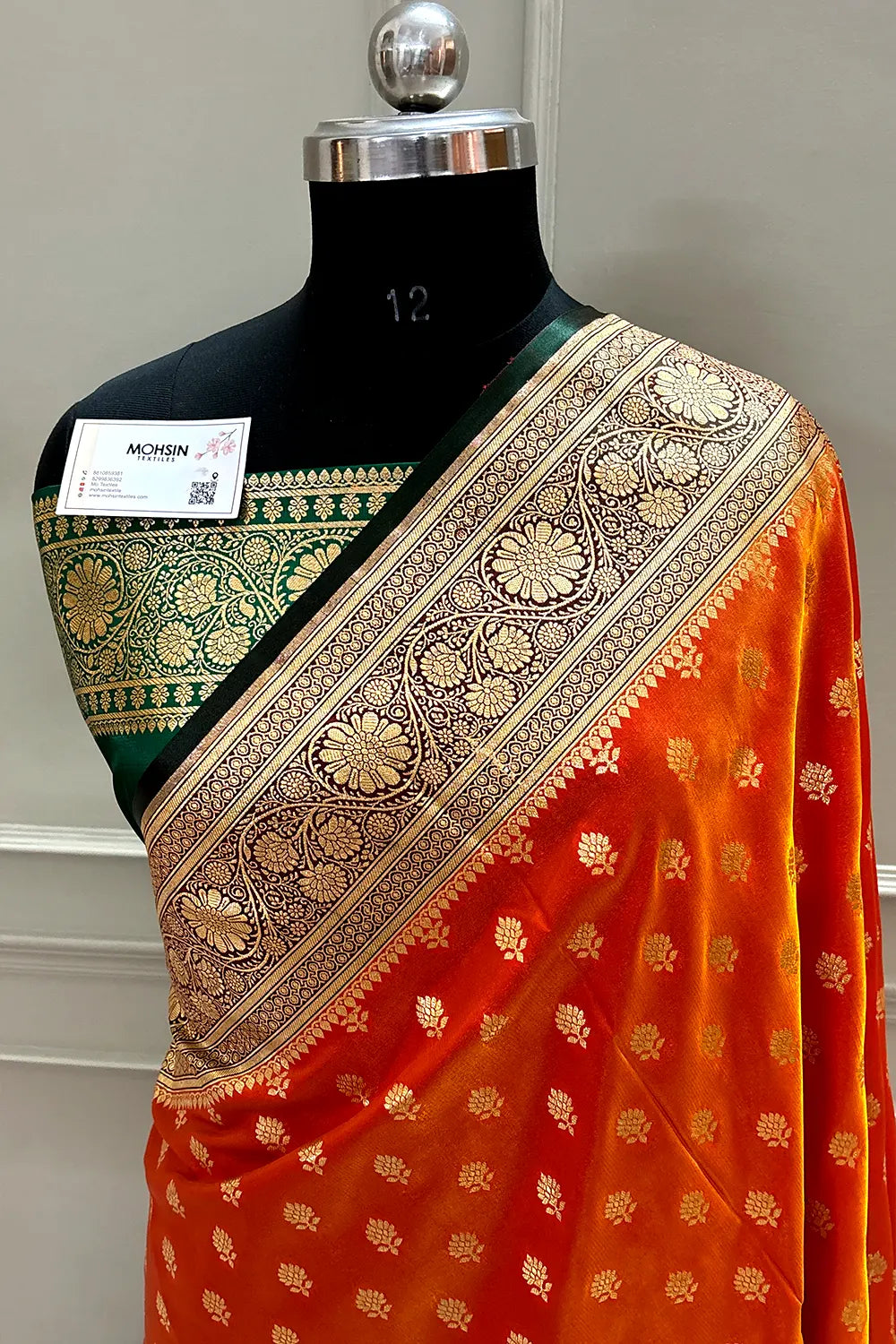 Orange and Red Zari Katan Silk Banarasi Saree