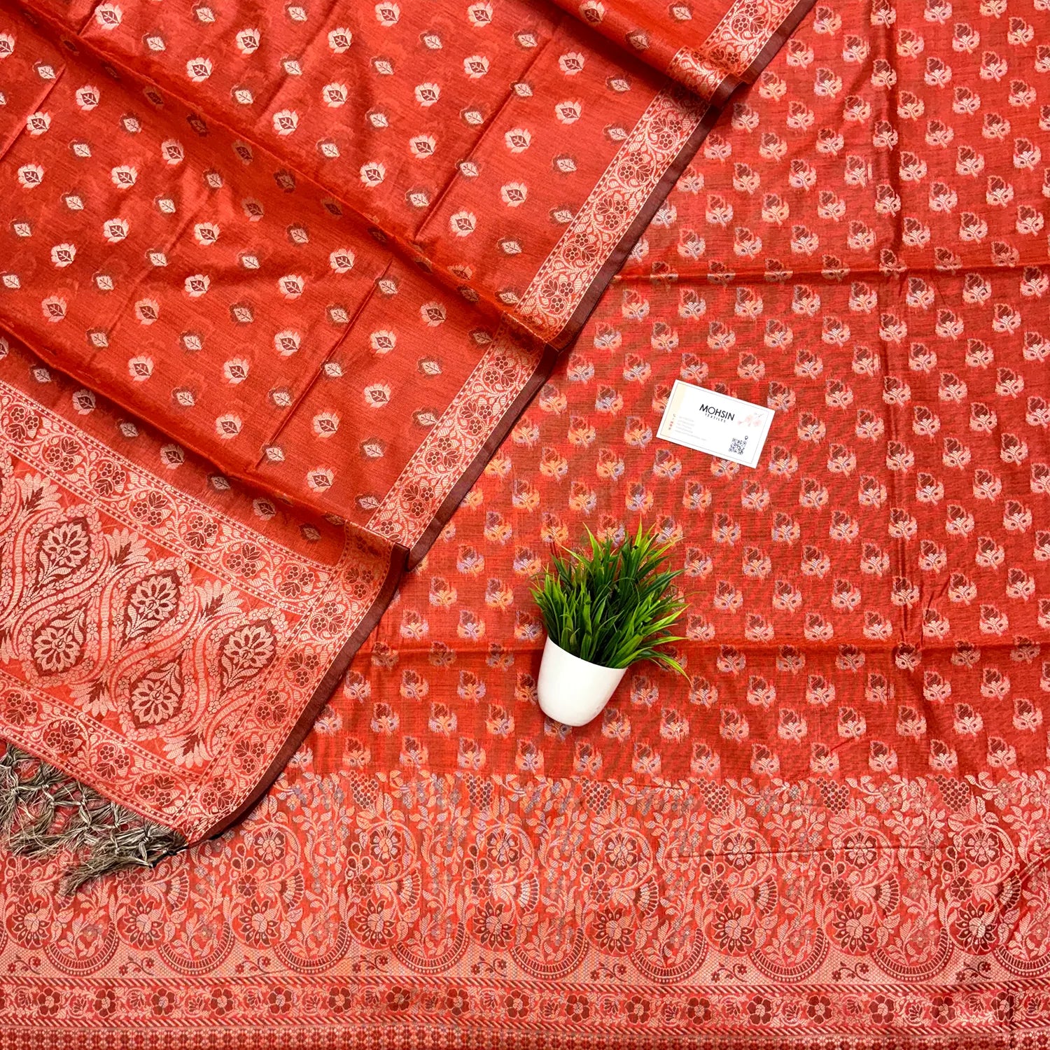 Orange Angoori Buti Cotton Silk Banarasi Suit