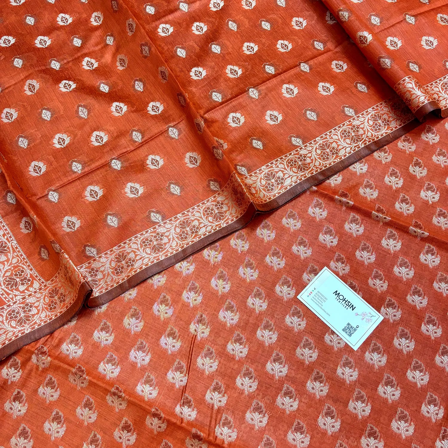Orange Angoori Buti Cotton Silk Banarasi Suit