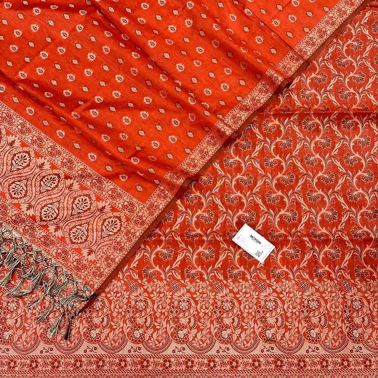 Orange Angoori Jaal Cotton Silk Banarasi Suit