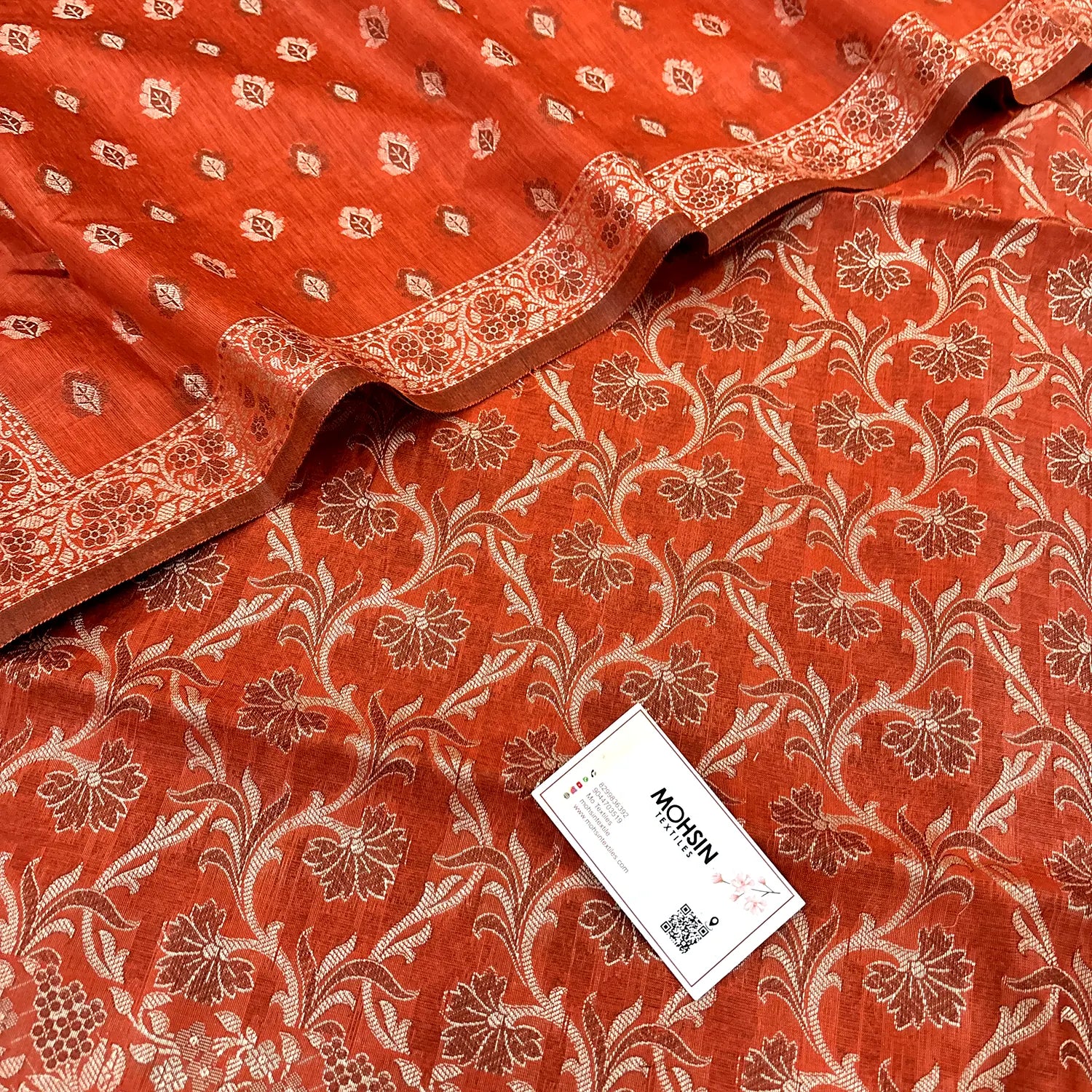 Orange Angoori Jaal Cotton Silk Banarasi Suit