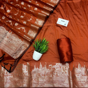Orange Assi Ghat Plain Semi Katan Silk Banarasi Suit