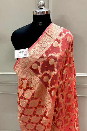 Orange Bandhej Georgette Silk Banarasi Saree
