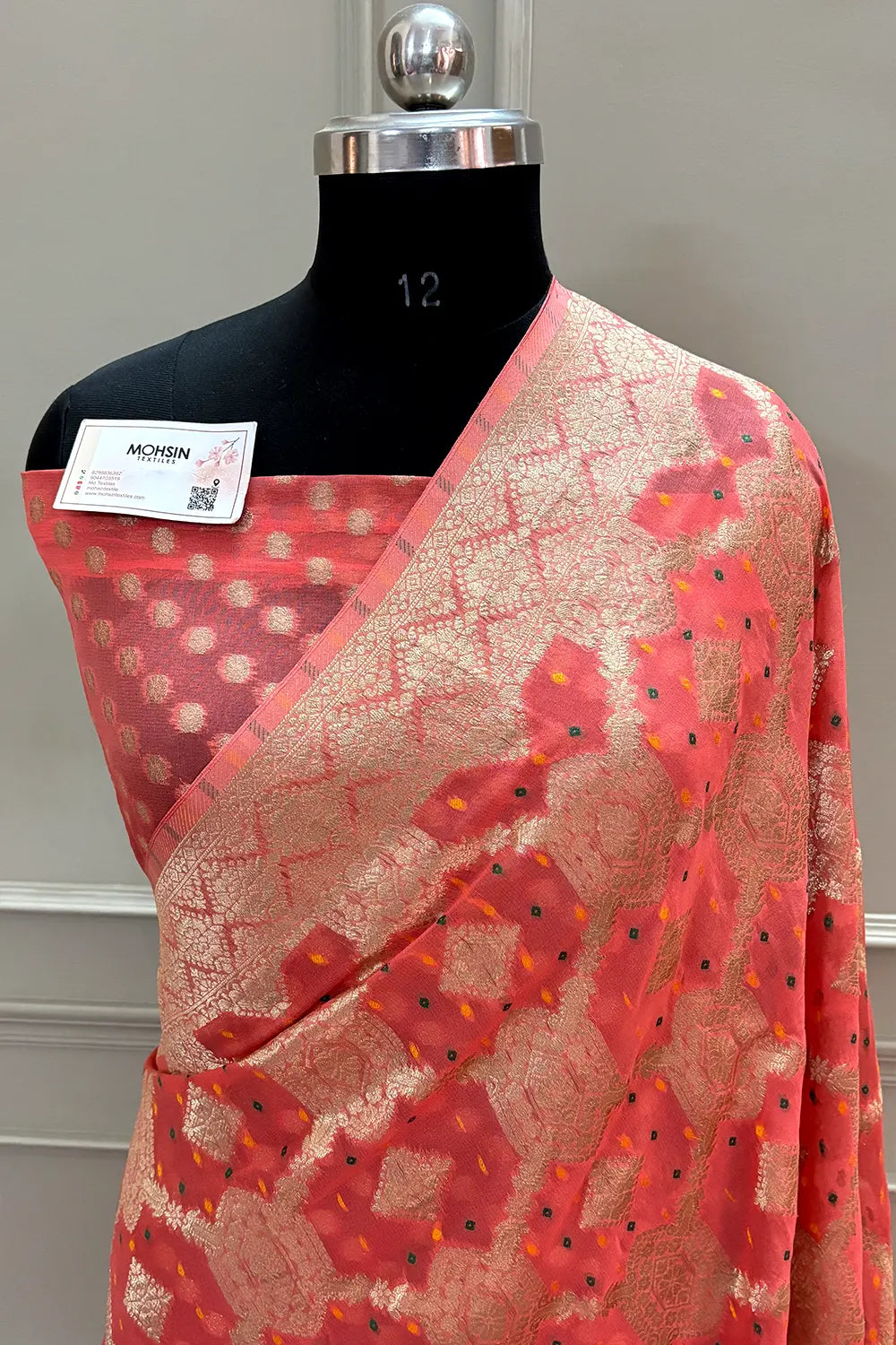 Orange Bandhej Georgette Silk Banarasi Saree