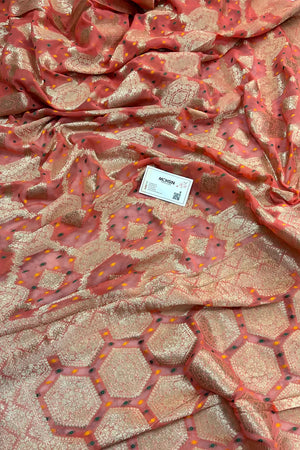 Orange Bandhej Georgette Silk Banarasi Saree