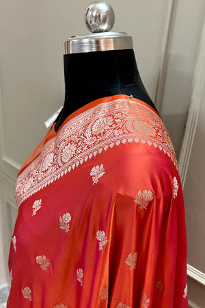 Orange Chaman Buti Katan Silk Banarasi Saree