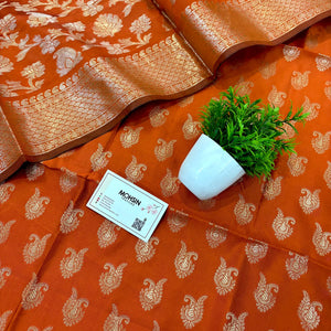 Orange Chirag Buti Satin Silk Banarasi Suit