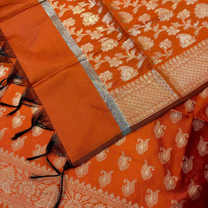 Orange Chirag Buti Satin Silk Banarasi Suit