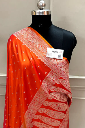 Orange Chitrani Buti Katan Silk Banarasi Saree