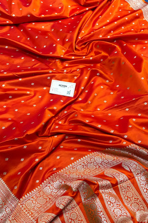 Orange Chitrani Buti Katan Silk Banarasi Saree