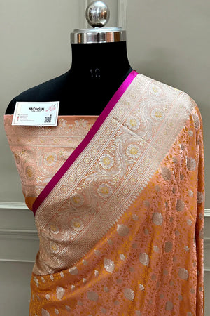 Orange Chunni Munni Buti Katan Silk Banarasi Saree