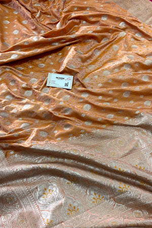 Orange Chunni Munni Buti Katan Silk Banarasi Saree