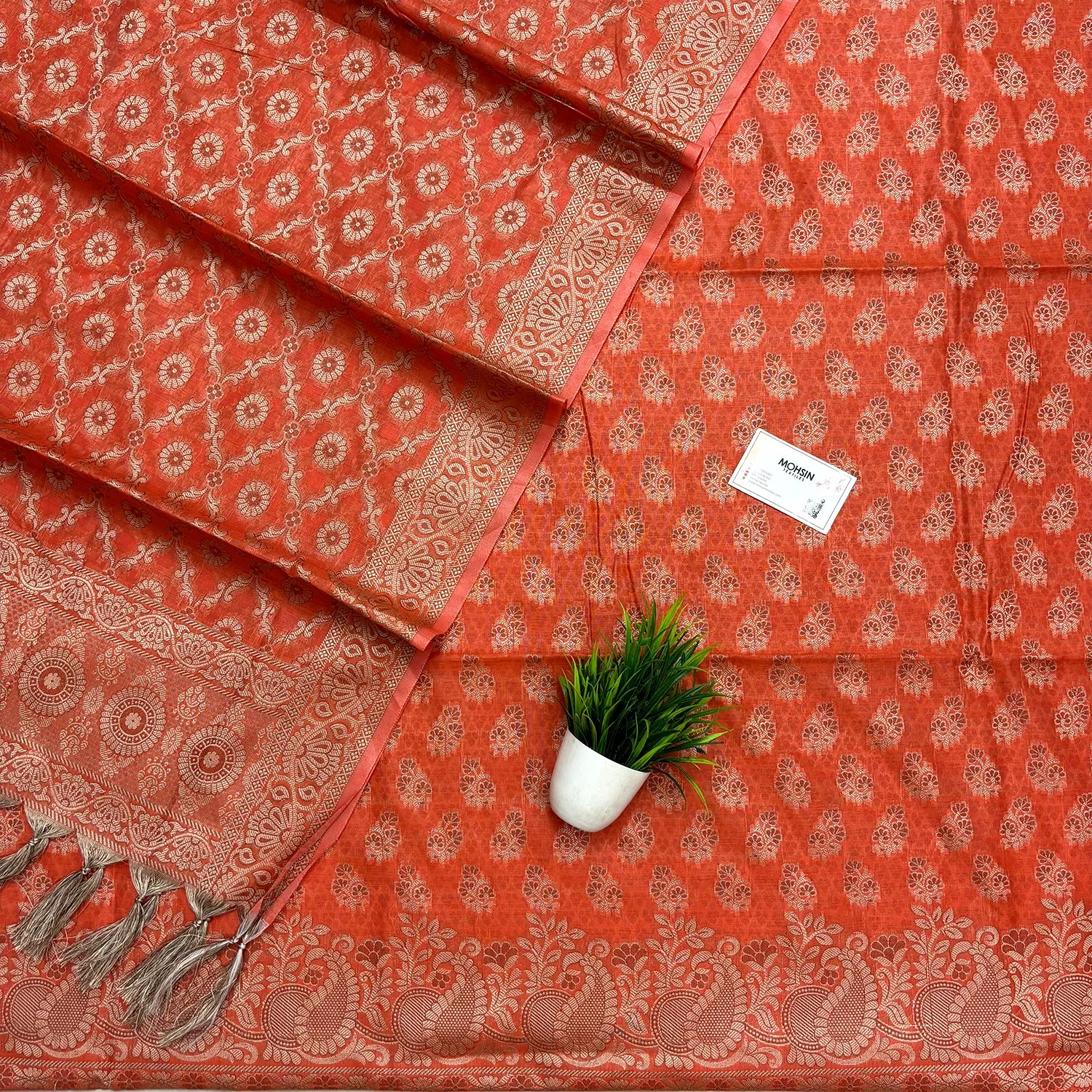 Orange Resham Cotton Silk Banarasi Suit