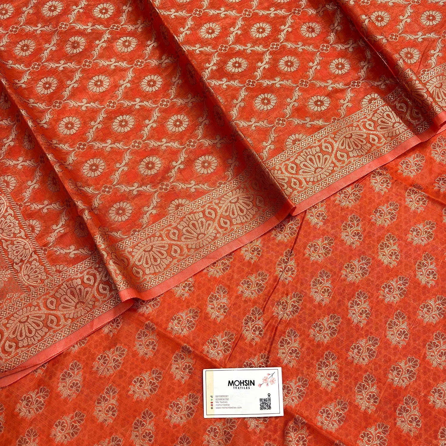 Orange Resham Cotton Silk Banarasi Suit