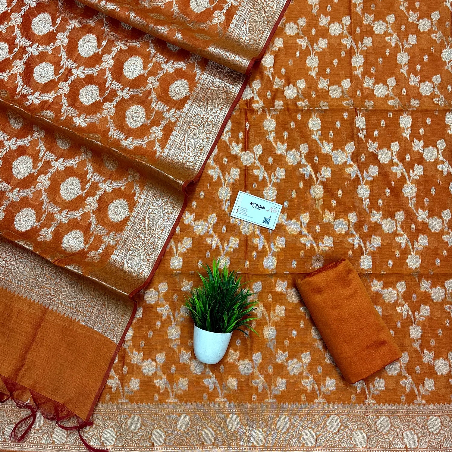 Orange Dracula Jaal Banarasi Silk Suit