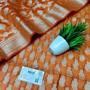 Orange Dracula Paisley Banarasi Silk Suit