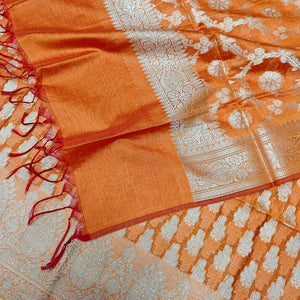 Orange Dracula Paisley Banarasi Silk Suit
