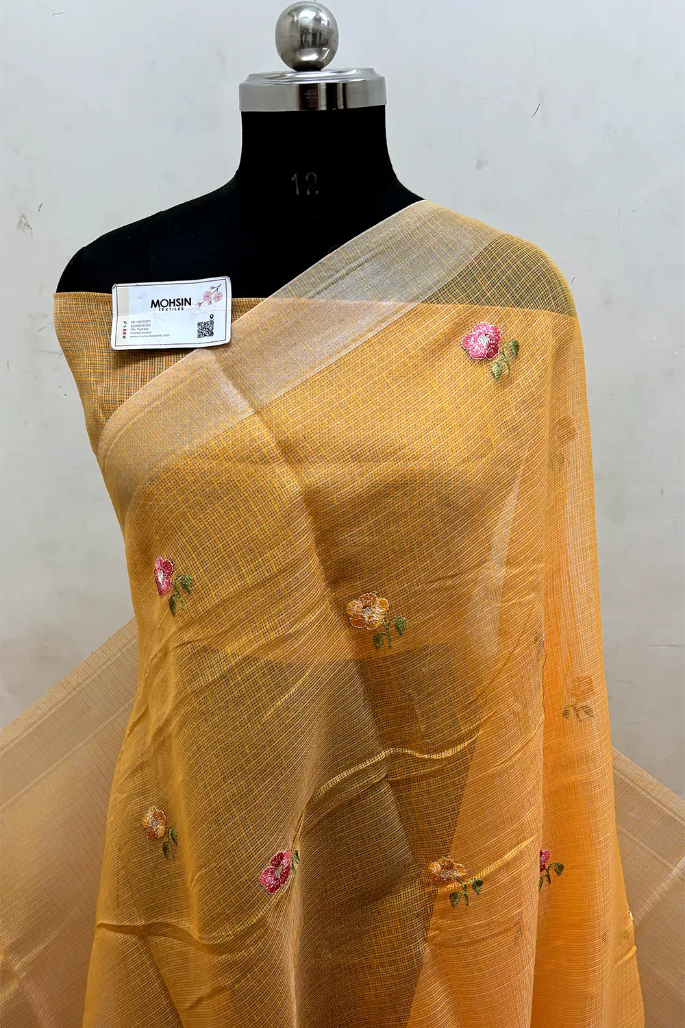 Orange Embroidery Lilen Silk Banarasi Saree