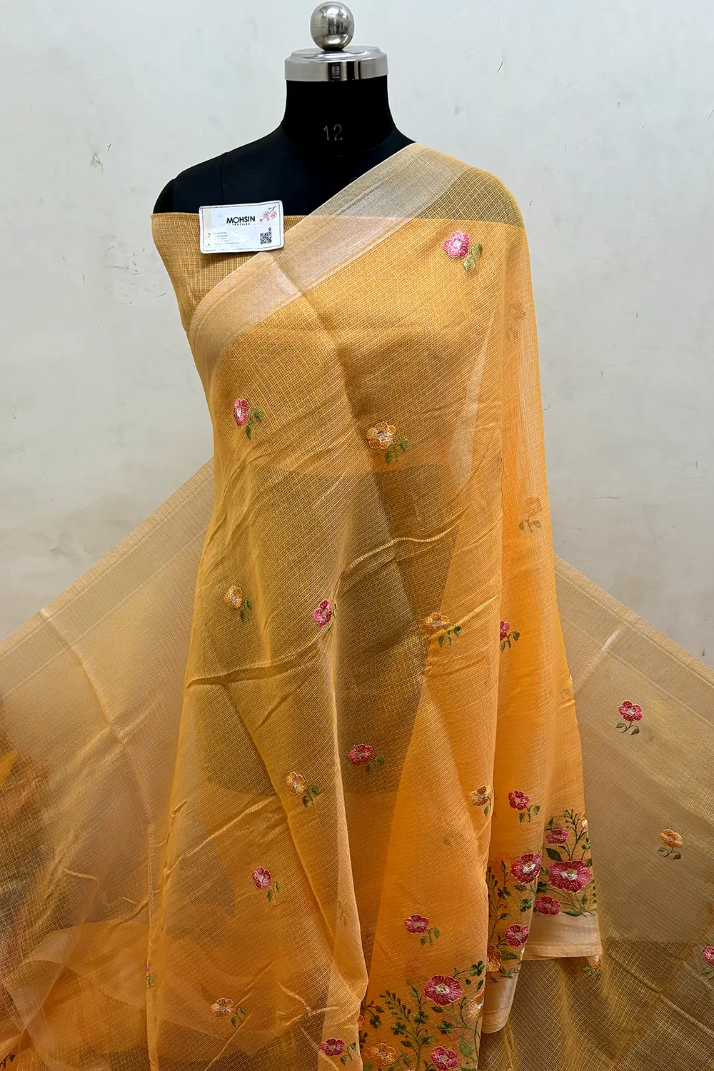 Orange Embroidery Lilen Silk Banarasi Saree