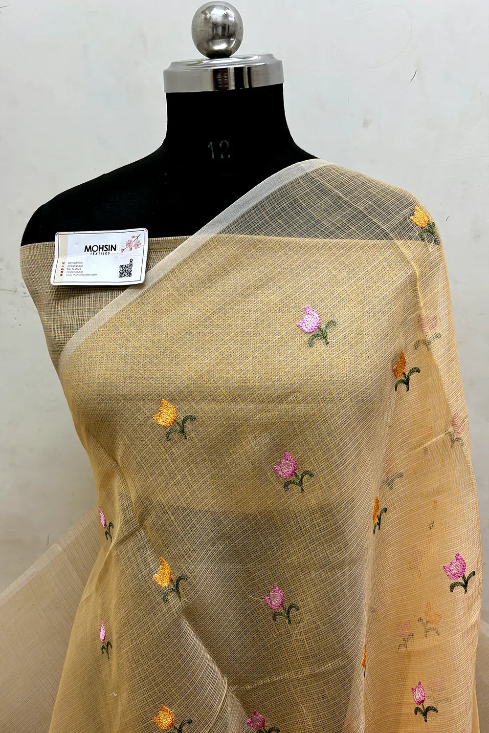 Orange Embroidery Lilen Silk Banarasi Saree