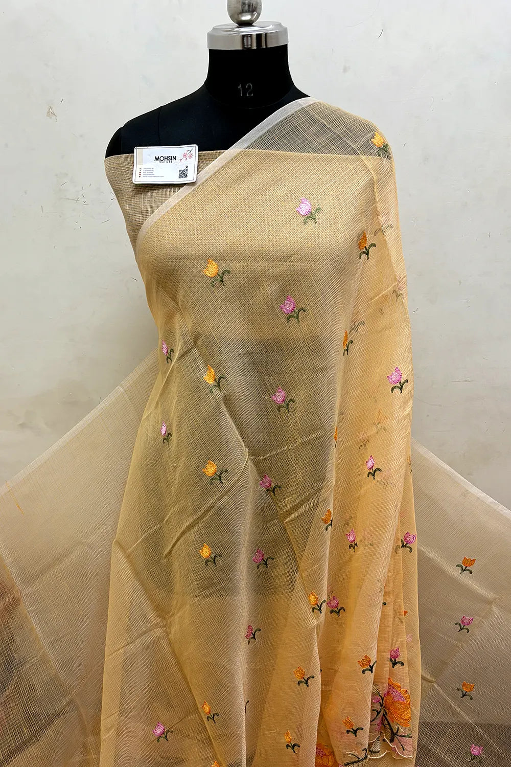 Orange Embroidery Lilen Silk Banarasi Saree