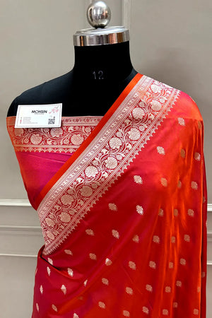 Orange Flying Buti Katan Silk Banarasi Saree
