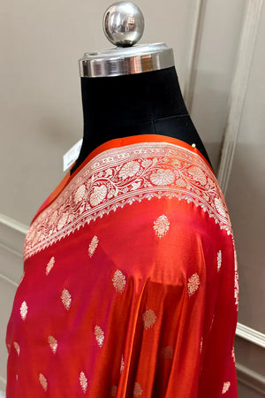 Orange Flying Buti Katan Silk Banarasi Saree