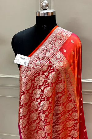 Orange Flying Buti Katan Silk Banarasi Saree
