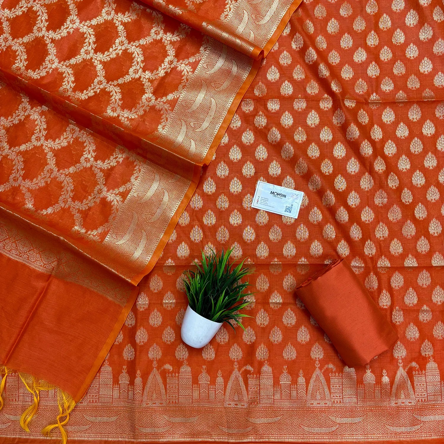Orange Ghat Buti Banarasi Silk Suit