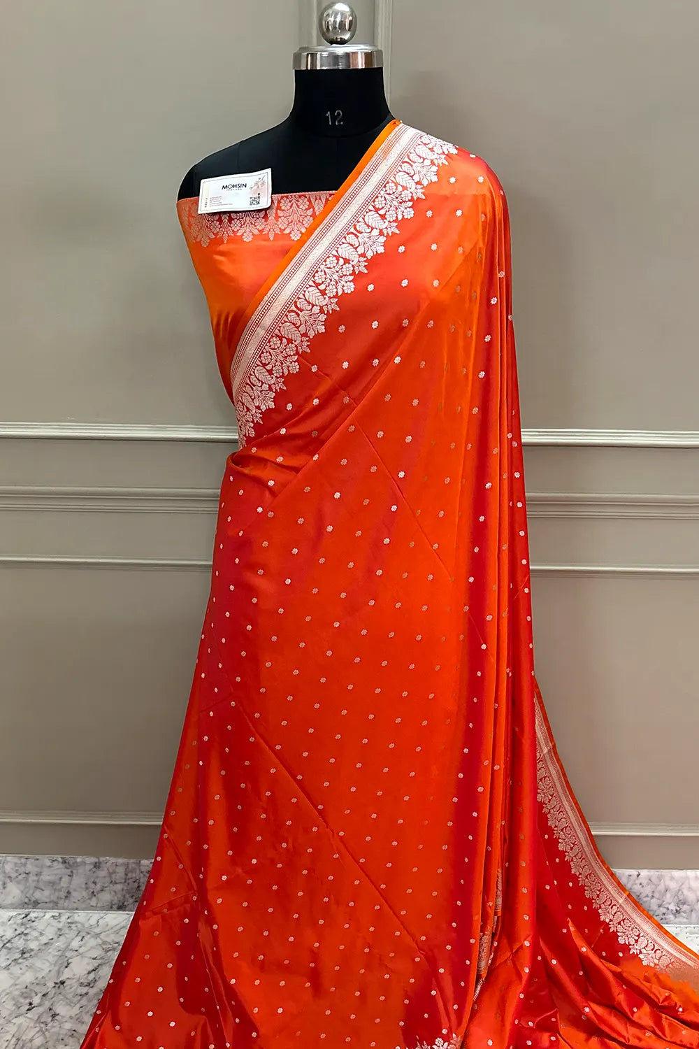 Orange Hawahawai Buti Katan Silk Banarasi Saree