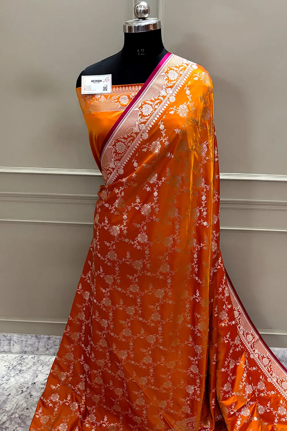 Orange Jhanjaal Katan Mashru Silk Banarasi Saree